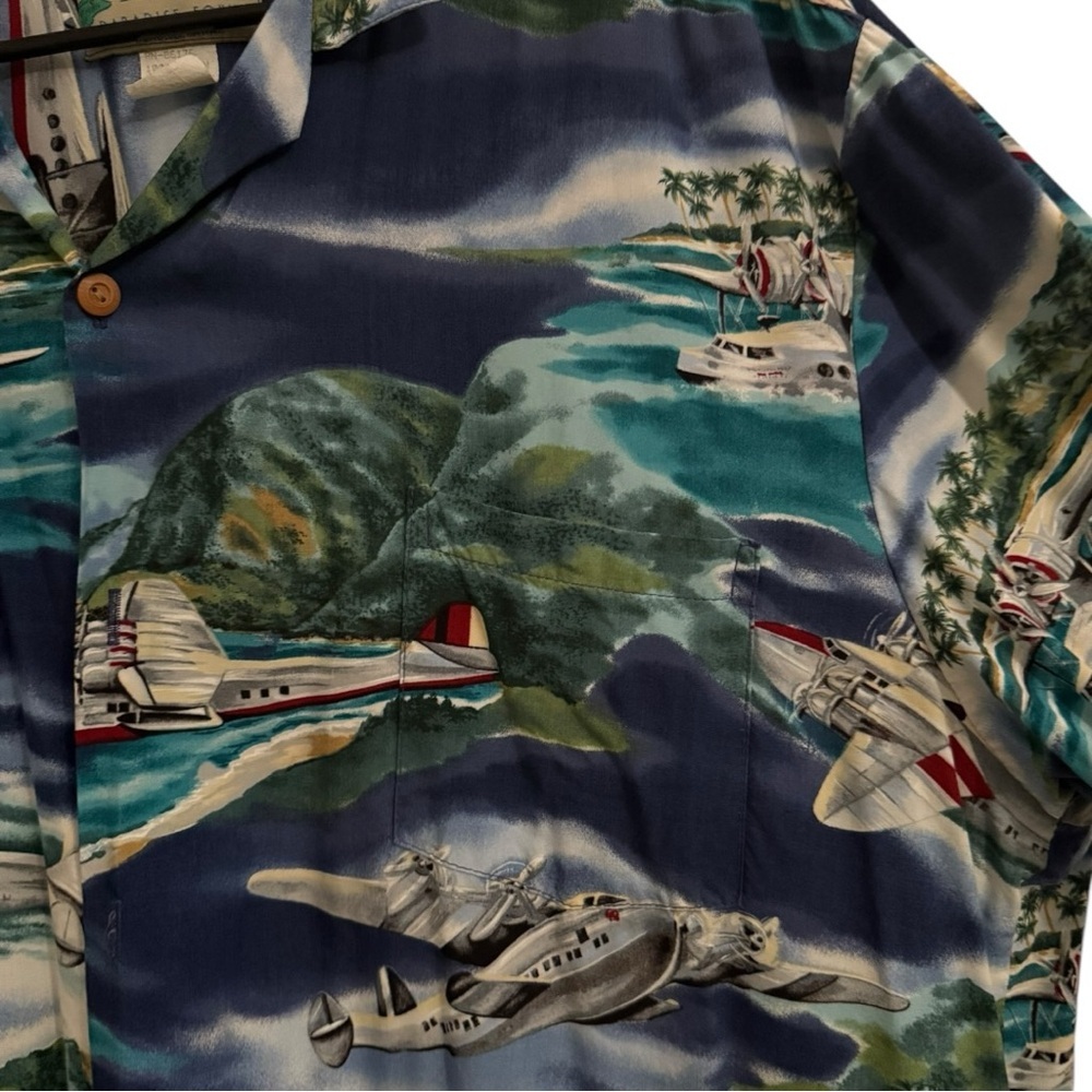 Paradise Found Vintage Hawaiian Shirt XL Rayon Honolulu Hawaii Airplane Aloha - Picture 3 of 5